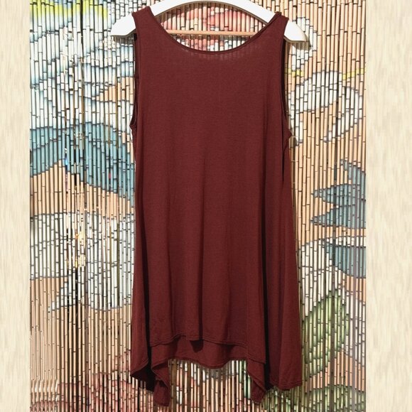PERUVIAN CONNECTION Seabreeze Asymmetric Hem Pima & Modal Tank, Burnt Sienna, L - Picture 2 of 16